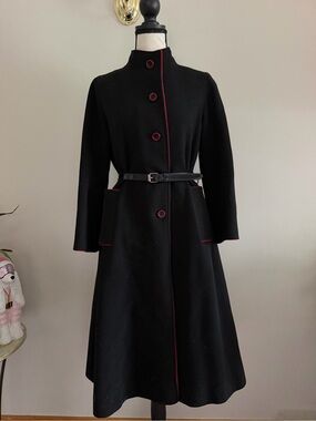 Union Label 100% Wool  A-Line Coat with Red Piping